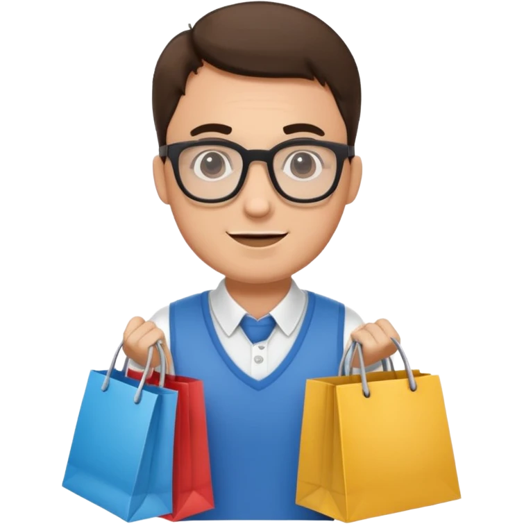man with glasses holding shopping bags emoji