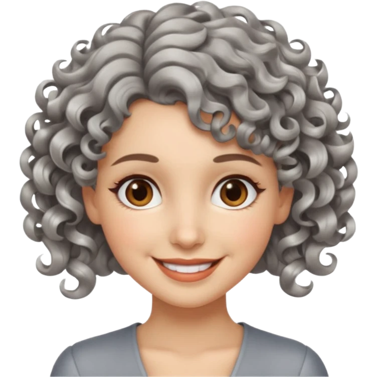 silver, short, wavy-haired with curls, smiling pretty lady, brown/hazel eyes

 emoji