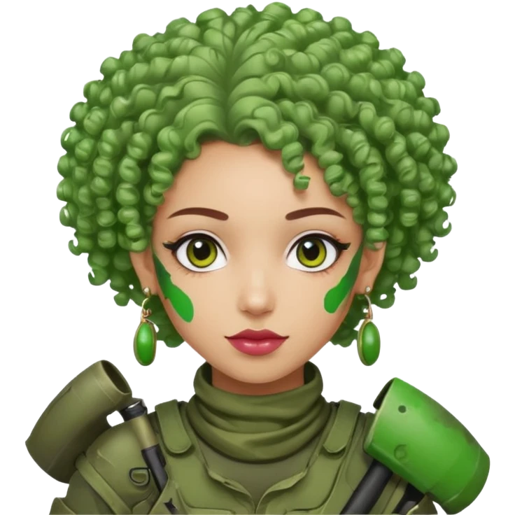 green curly haired painitball player with big earrings guy shot with colors emoji