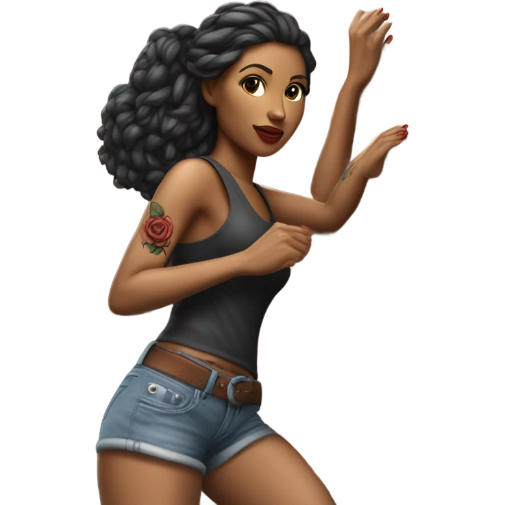 Hyper Realistic beautiful woman model with a small rose tattoo rock climbing  emoji