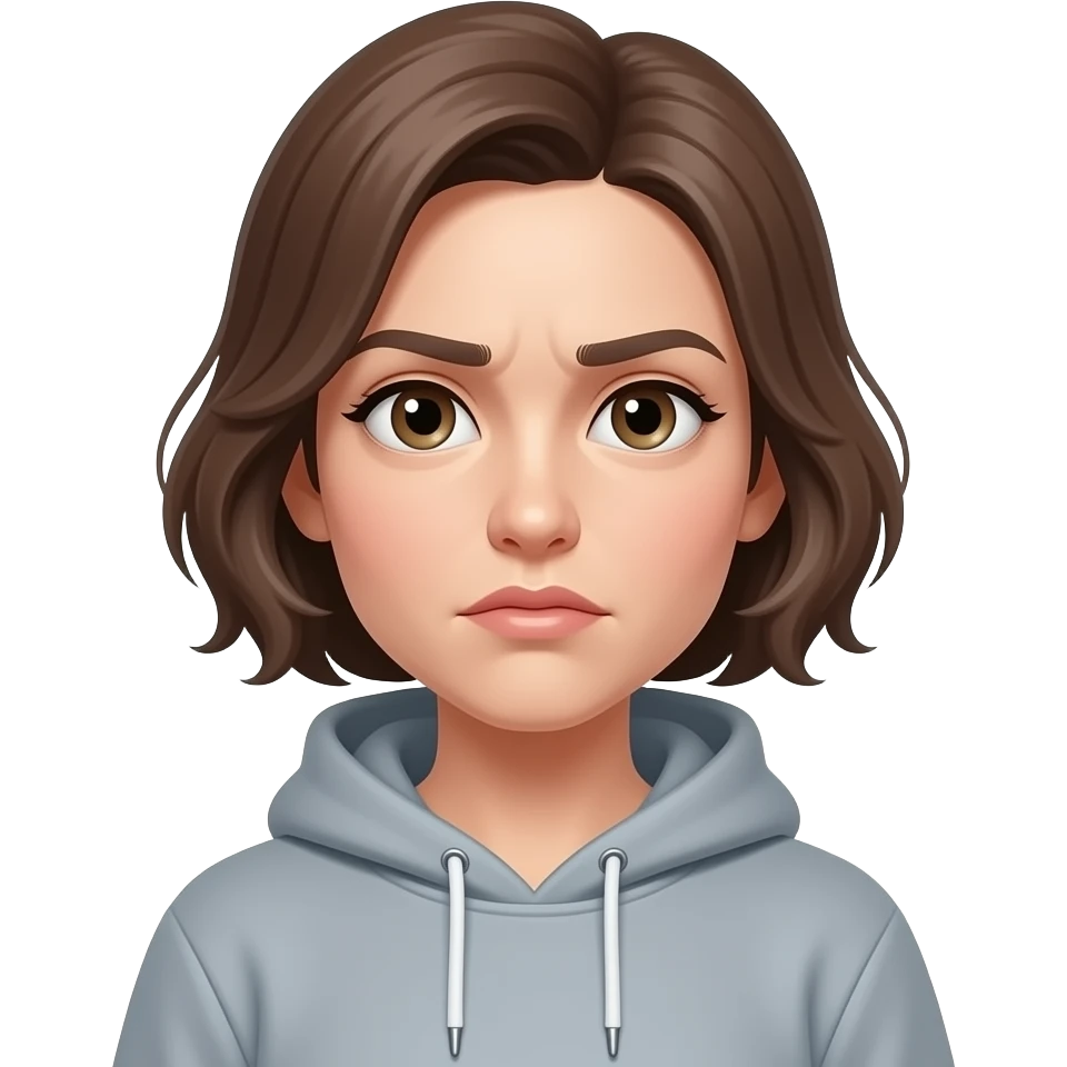 disheveled ungroomed woman with short hair and sweatshirt emoji