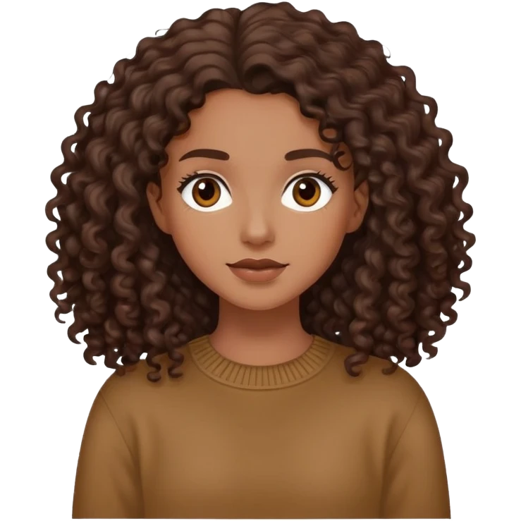 A white girl with long dark brown curly hair and a brown jumper emoji