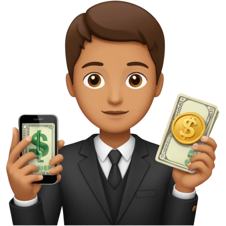 Earn money show by human with mobile.show cash flow symbol.add traditional way of look like emoji