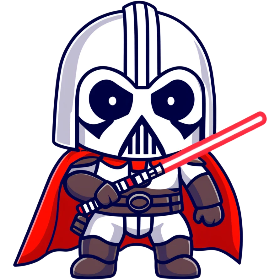 Oreo cookie wearing Sith lord helmet and cape with red lightsaber emoji