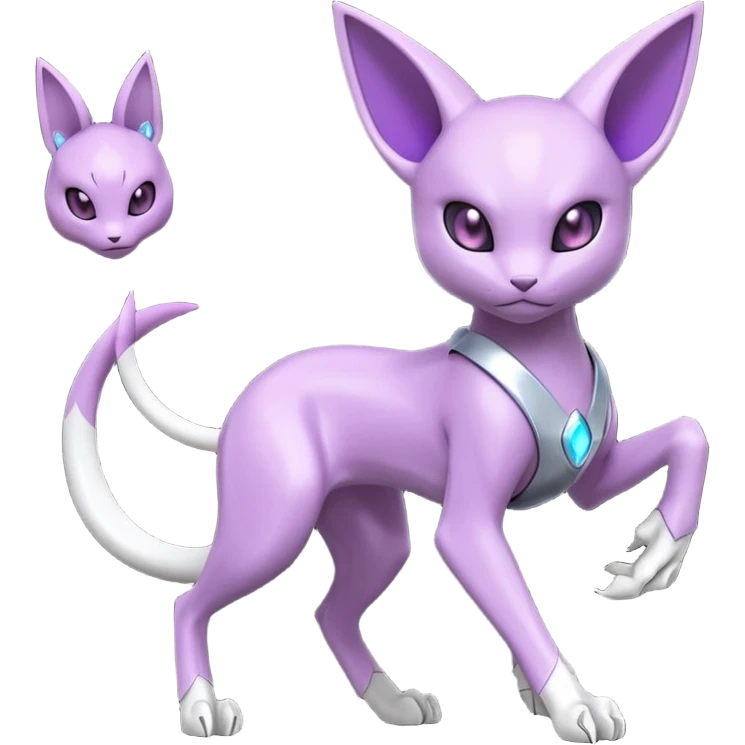 Mechanical Miraidon-Espeon-Mewtwo-Fakémon-hybrid-creature (full body) with glowing eyes  emoji