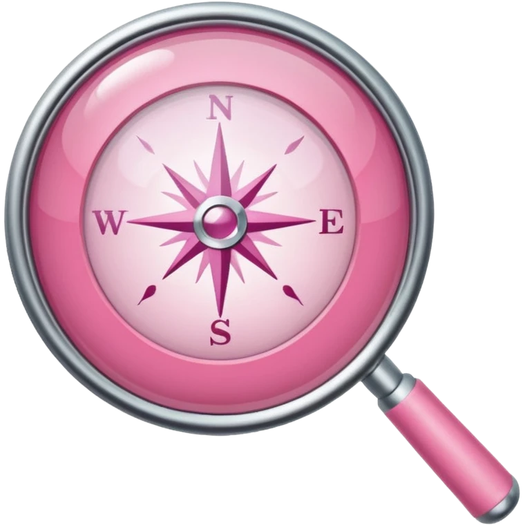 mix light pink dark pink and white girly internet compass logo with a small magnifying glass at the bottom emoji