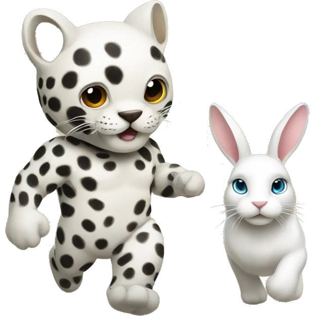 A Jaguar walking on a beach with a white rabbit emoji
