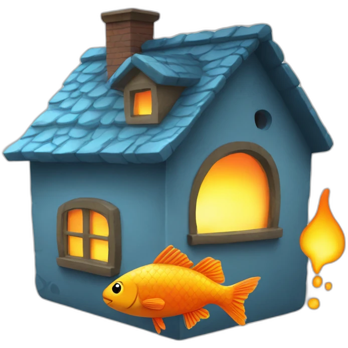 un poisson triste avec une maison en feu emoji