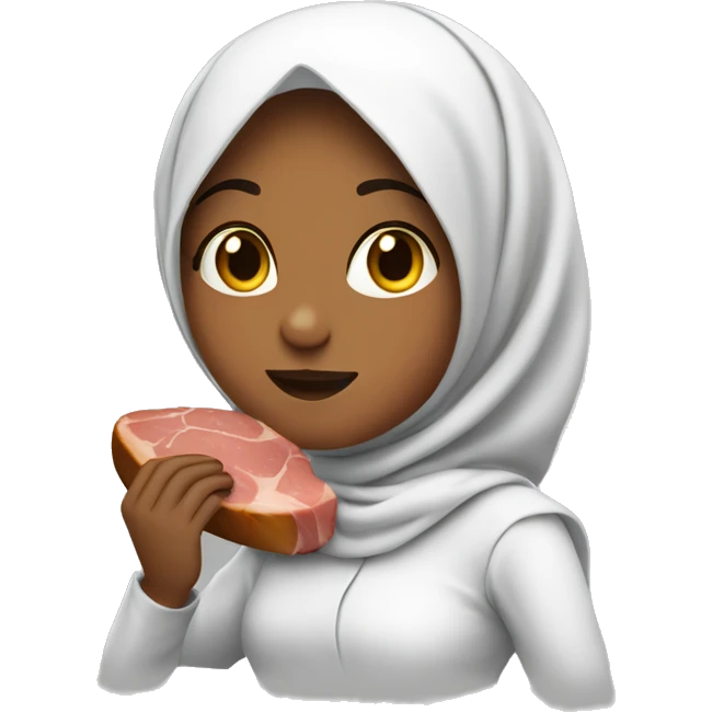 hijabi girl eating a fat steak emoji