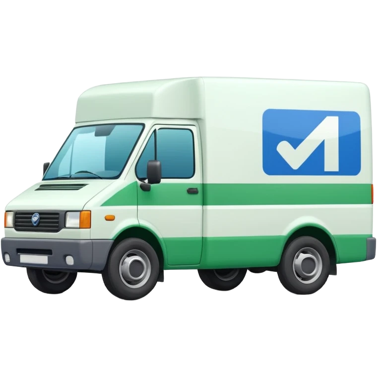 a white delivery van with green and blue color on the delivery van tarpaulin.  emoji