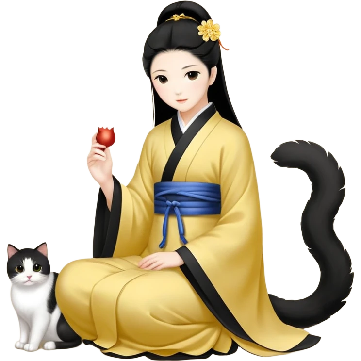 黑长发女生抱着一只布偶猫，这只猫是白色和浅黄色的 emoji
