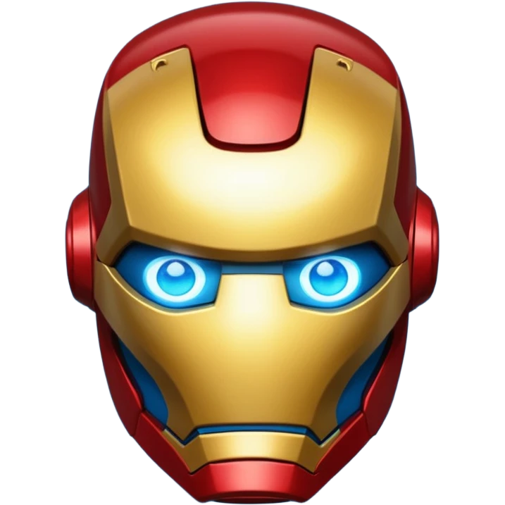 Iron Man helmet emoji, shiny metallic red and gold, blue glowing eyes, sleek and modern, simplified and expressive, bold colors, emoji style emoji