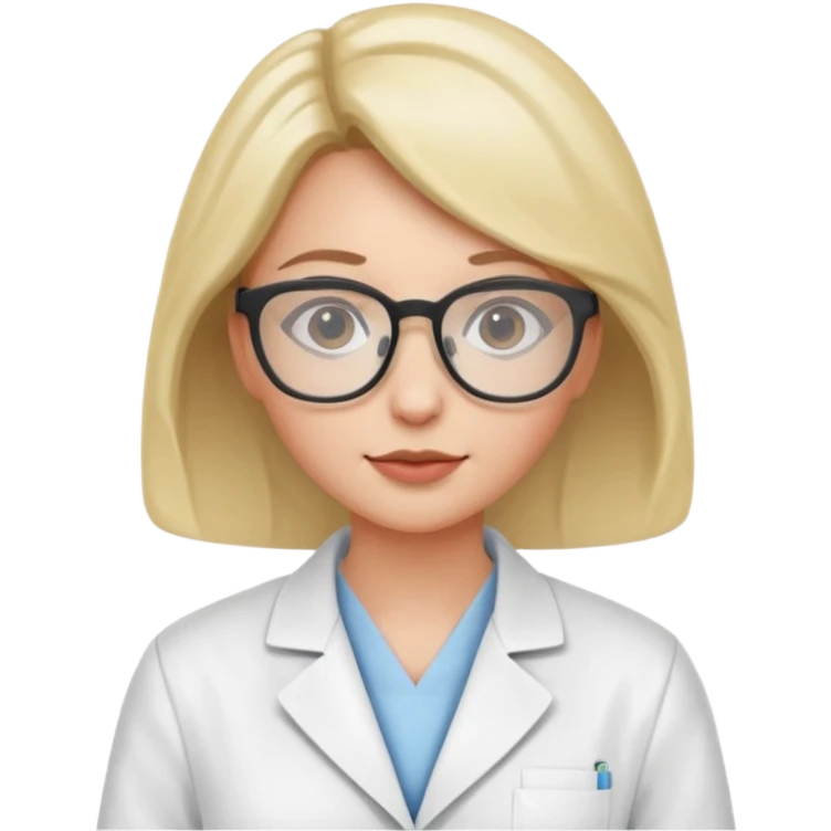 Portrait of a young female scientist wearing a white lab coat, glasses emoji