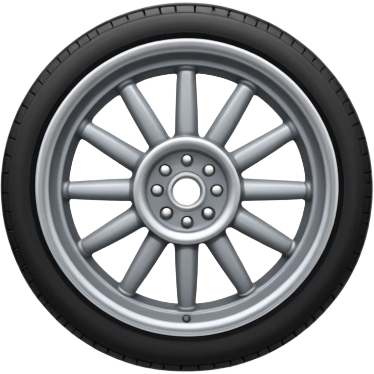 Front-view realistic wheel, perfectly symmetrical, 5–8 short evenly spaced spokes, thick wide outer rubber rim, heavy solid look, centered. emoji