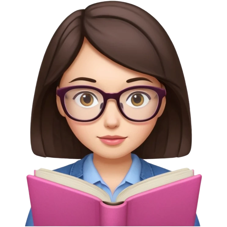 brunette with glasses reading a pink book emoji