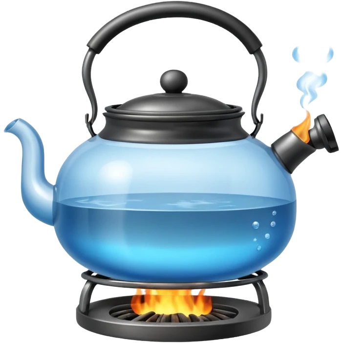 a small pot or kettle filled with water placed on fire, the water is boiling emoji