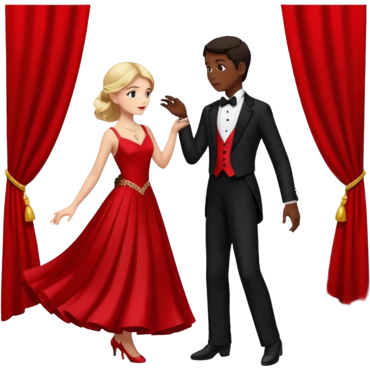 Ballroom dancing with girlred and boyblack  face two eachother  emoji