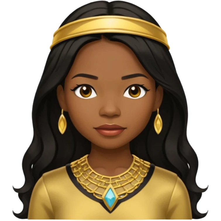 Michelle Williams from Destiny's Child with dark skin ,black long hair, gold outfit emoji