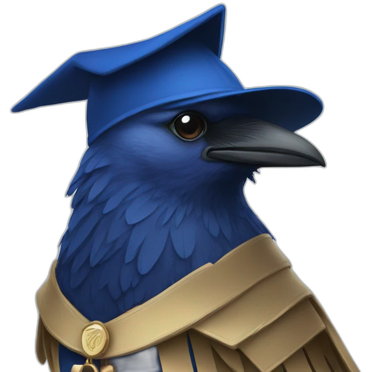 Blue Crow with alumni hat and mantle emoji