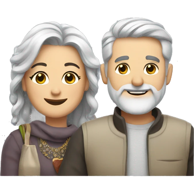 happy couple with accessories with man with grey hair and beard emoji