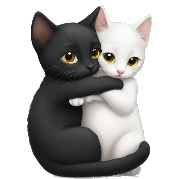Black kitten and white kitten hugging eachother cutely emoji