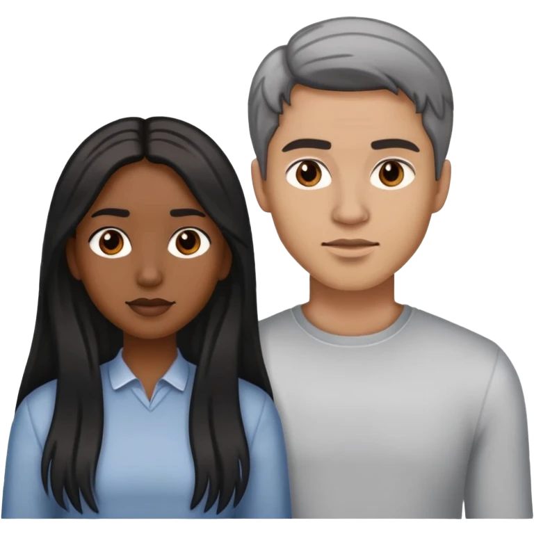 Man with light skin, brown hair with streaks of gray and light skin with a  woman with long  black hair and brown skin emoji
