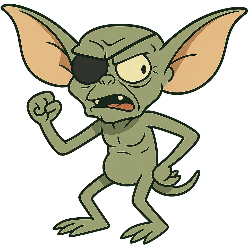 cartoon style gremlin with an eye patch emoji