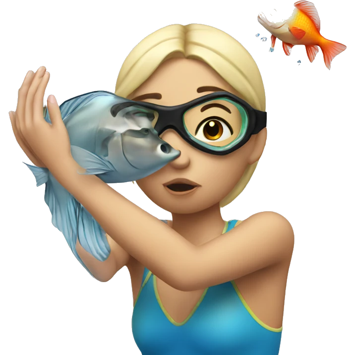 diving girl kisses a fish emoji