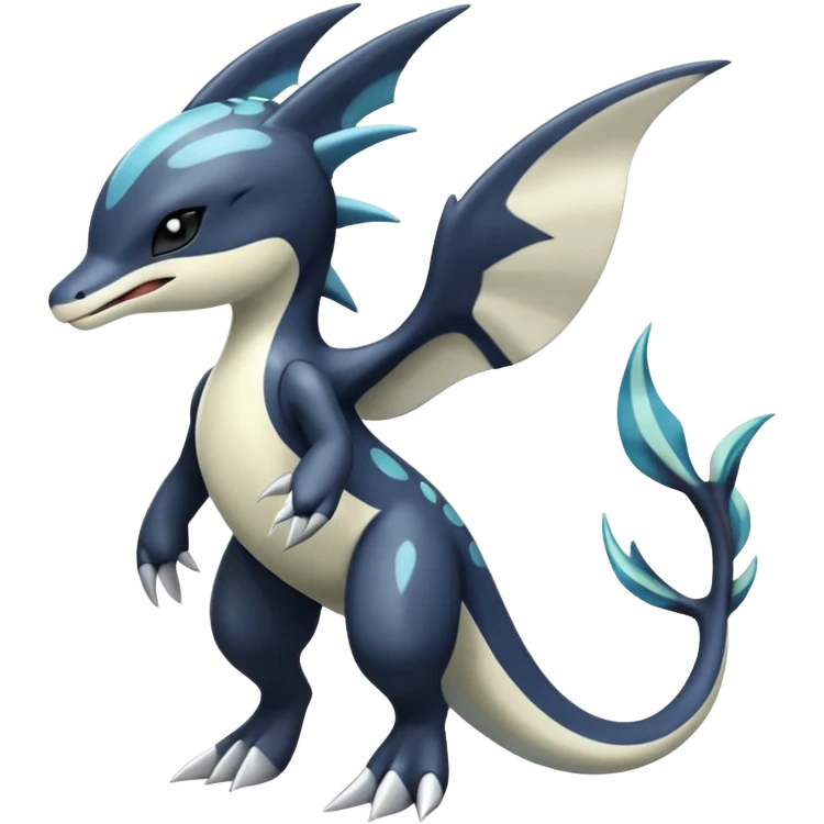 Black and white smooth glossy soft hot handsome tough badass cool Meloetta-Dialga-Orca-Salandit-Giratina-Pokémon-Fakémon-fusion-hybrid-creature (full body), 4-legged,  emoji