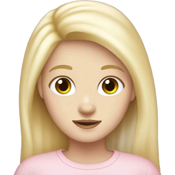Pale girl, blonde hair, cute, cool, wearing light pink  emoji