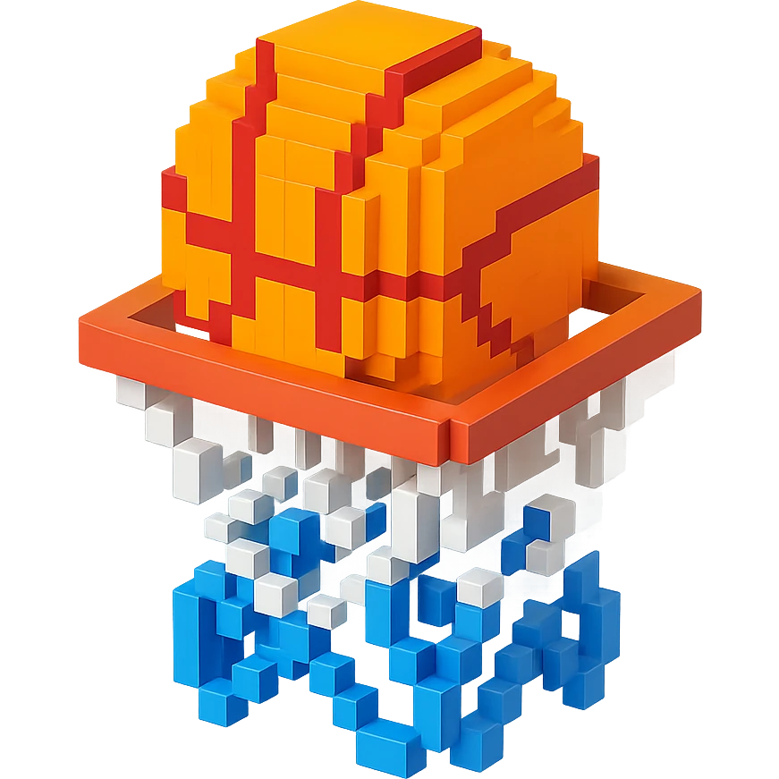 A voxel-style basketball in a net emoji