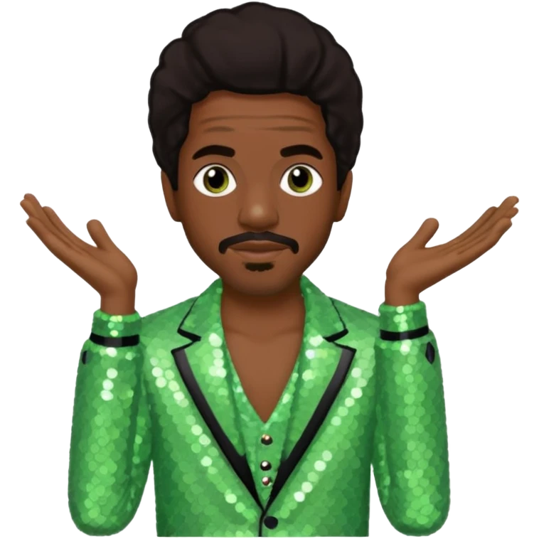 Andre 3000 from Outkast with dark brown hair, pale green sequin outfit emoji