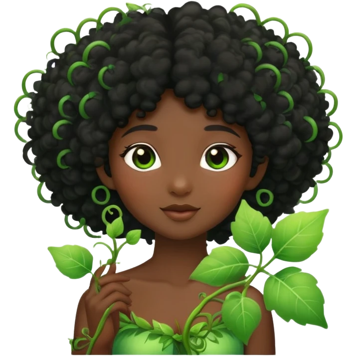 Dreamy nature fairy with Afro black hair dark skin touching a vine  emoji