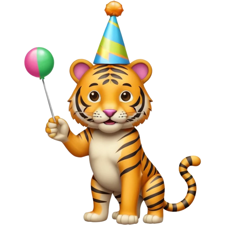 Party Tiger with a party hat and a party popper full body emoji