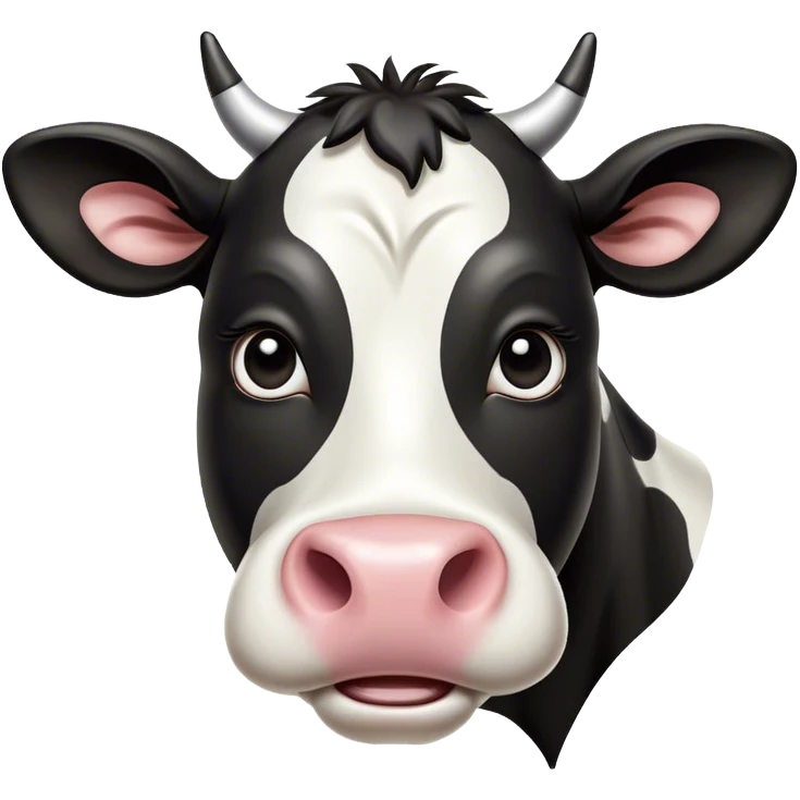 Cinematic Comical Black and White Cow Portrait Emoji, Head tilted dramatically with an exaggeratedly amused expression, featuring a striking, glossy coat of bold black and white, wide, expressive brown eyes filled with playful disbelief, Simplified yet hilariously expressive features, highly detailed, glowing with a slightly sassy glow, high shine, dramatic yet playful, stylized with an air of cheeky mischief, bright and endearing, soft glowing outline, capturing the essence of a spirited and over-the-top cow, so meme-worthy it feels like it could moo its way into internet fame instantly! emoji