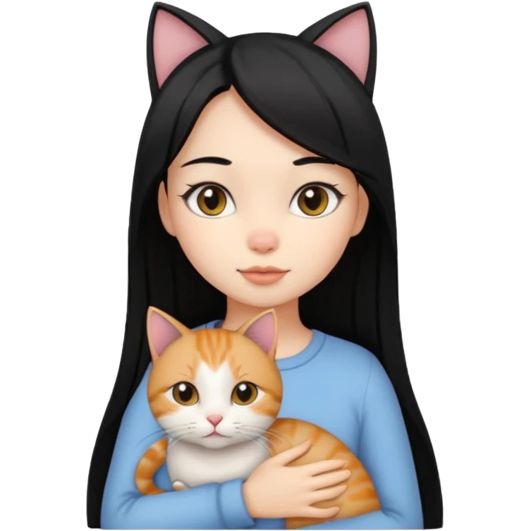 Chica con cabello negro lacio con un gato  emoji