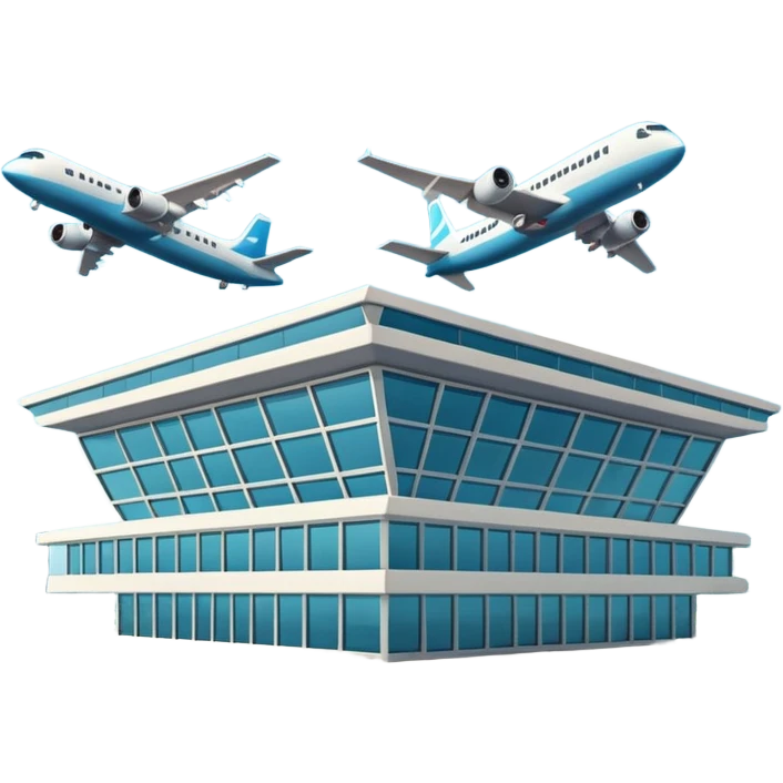 3d terminal building, planes emoji