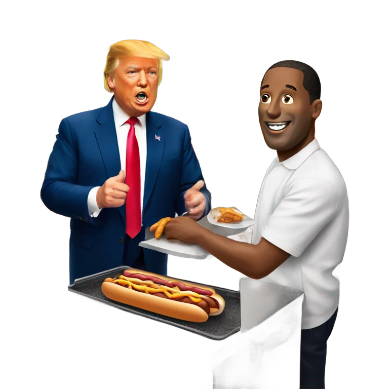 Trump serving hot dogs to Harris emoji
