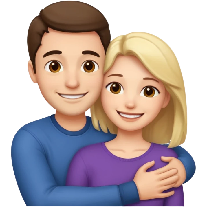 Two people hugging, one male one female emoji