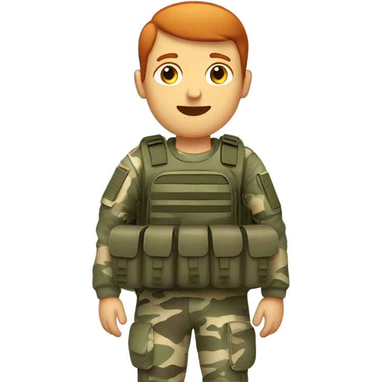 Red headed man in military cano carrying tan backpack emoji