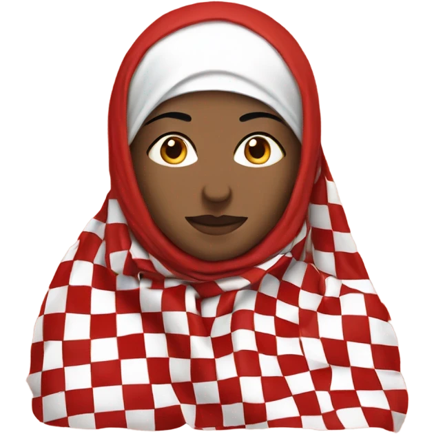 Women holding red and white checkered kuffiyeh upto her hands emoji