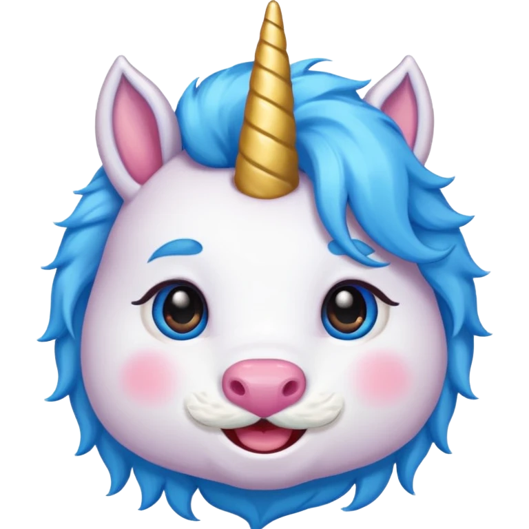 unicorn face with mustache cute and blue haired emoji