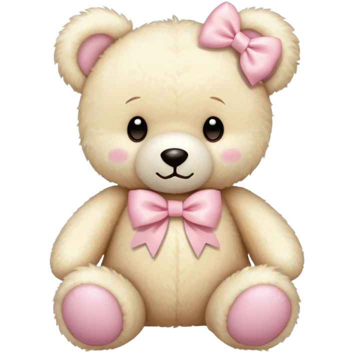 cream colored teddy bear with pastel pink bow emoji