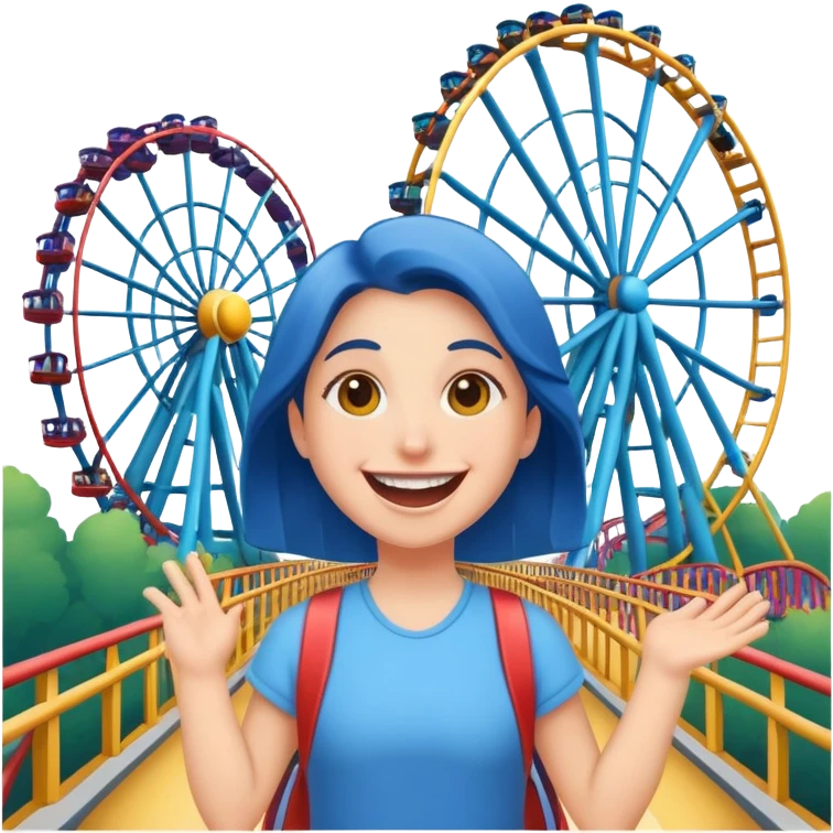 person excitedly going to an amusement park, with a roller coaster or ferris wheel in the background emoji