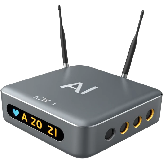 A simple 2d TV box facing the camera that has simple text 'AI' on its screen. The TV has antennas on it.  emoji