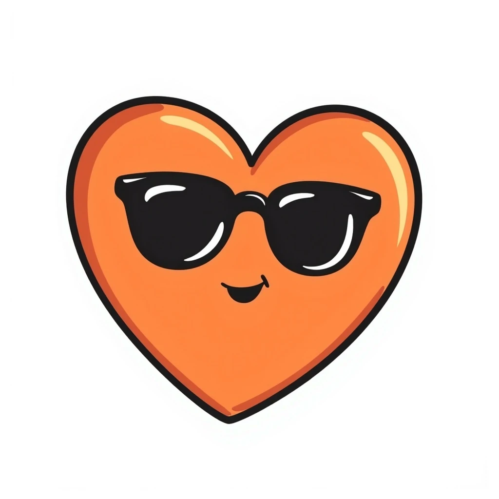 an orange heart with accessories, playful and sketchy, hand drawn doodle style emoji