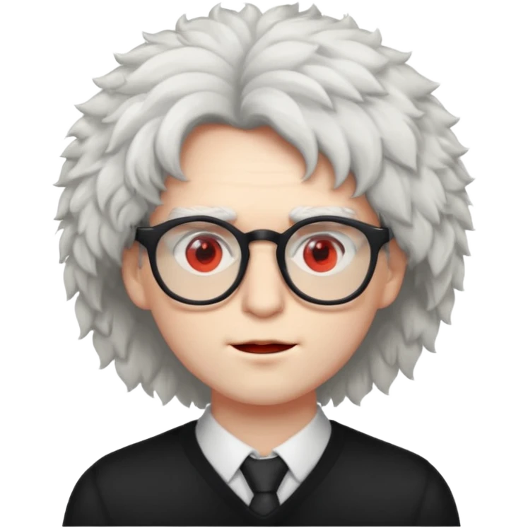guy with fluffy hair , glasses and red eyes like from weed emoji