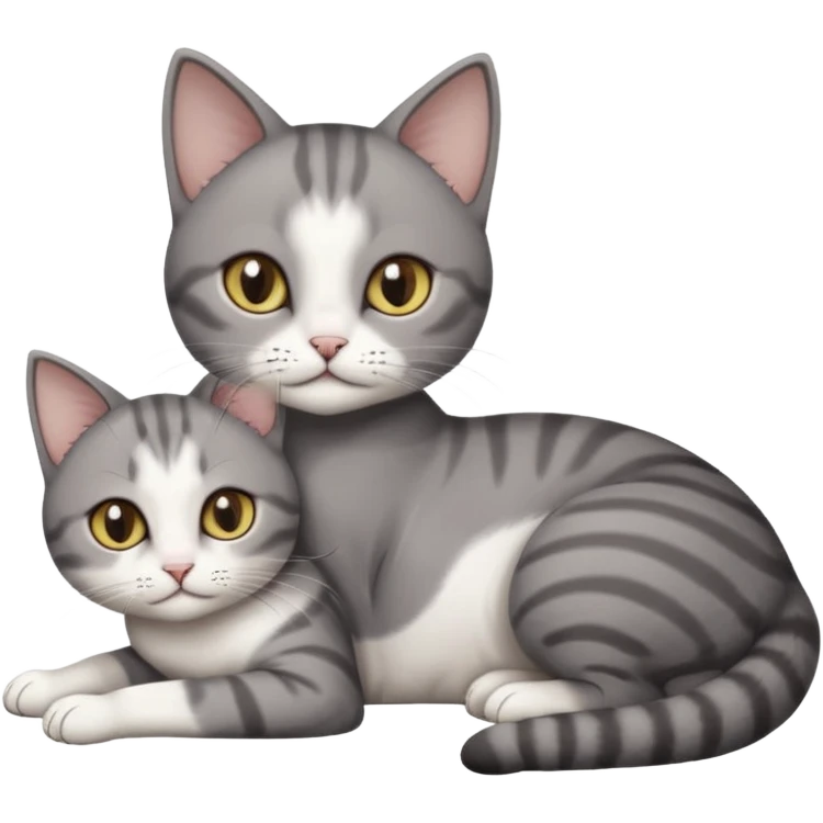 full body tiny short hair dark grey and white cat with white front legs anh azel eyes lying down emoji