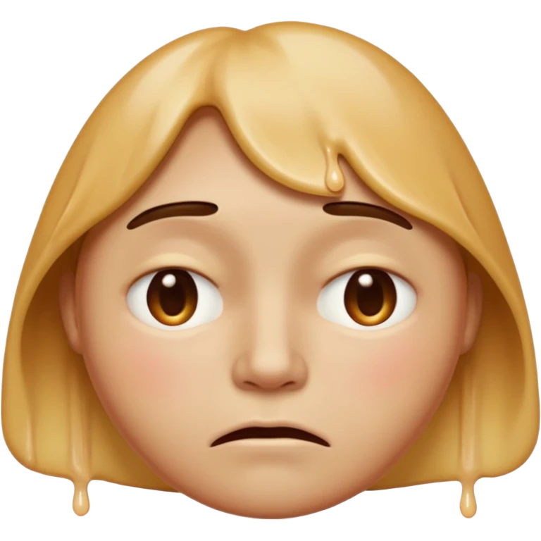 Apple-style emoji person inspired by the Apple melting face emoji (🫠), with a slightly drooping lower face due to heat, solid soft texture, annoyed and exhausted expression, raised eyebrow, unimpressed half-closed eyes, subtle sweat drops, consistent skin color, no dripping or glossy liquid effec. emoji