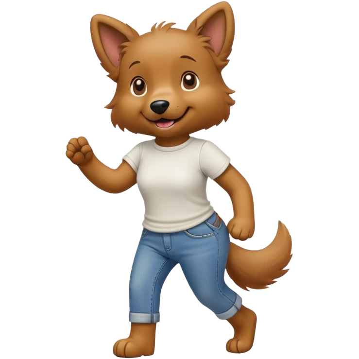 female dog anthropomorphised wearing jeans and a t-shirt walking upright emoji